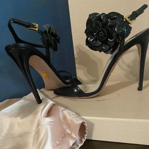 Prada Slingback Sandals Heels with Flower Size 8.5